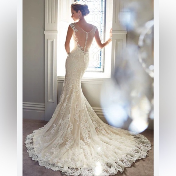 Sophia Tolli Elegant Lace Wedding Dress in Cream - Picture 2 of 14